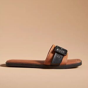 Anthropologie Buckle Slide Black and Tan Sandle, sz EU 36